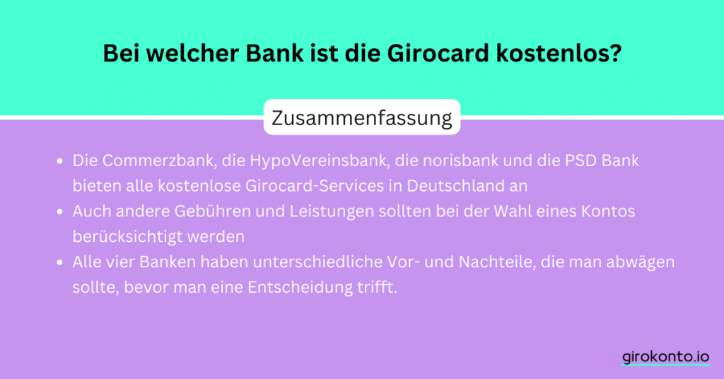 Bei welcher Bank ist die Girocard kostenlos?