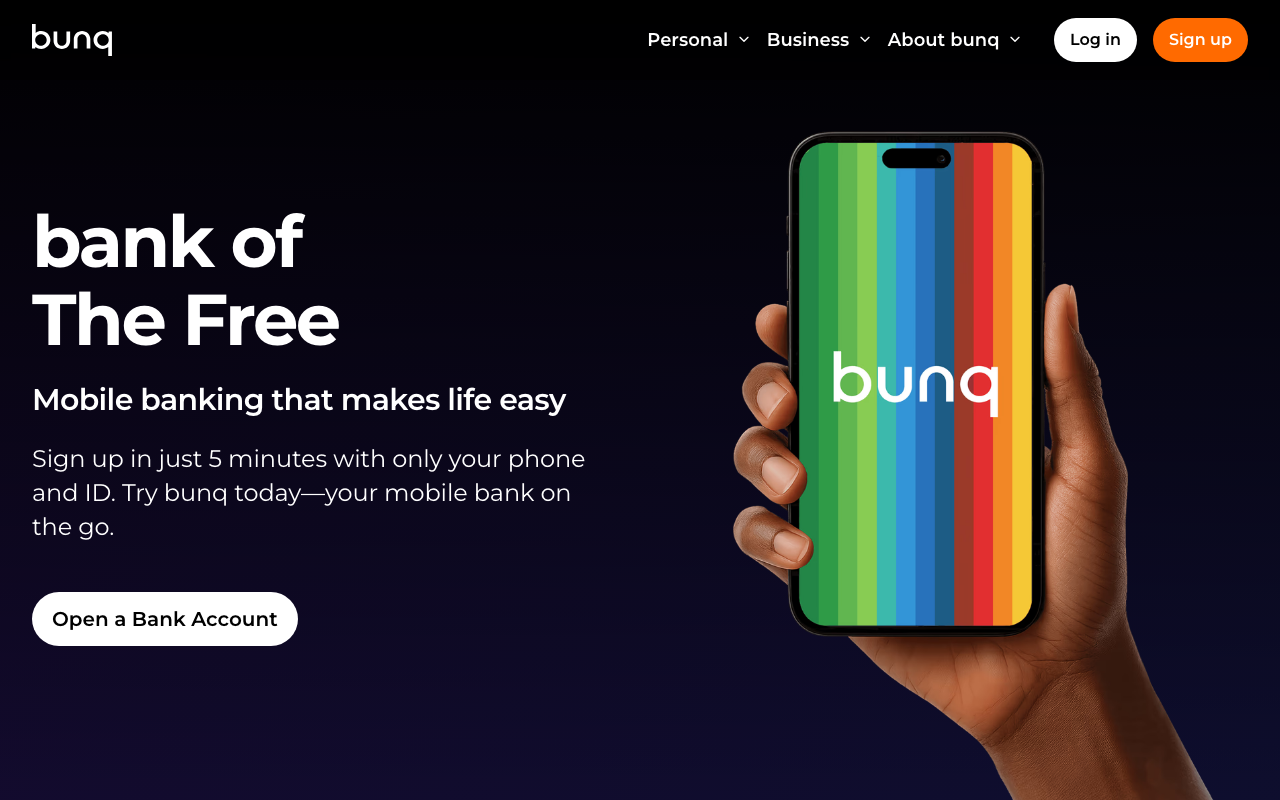 Screenshot bunq Free Konto - Homepage 2026