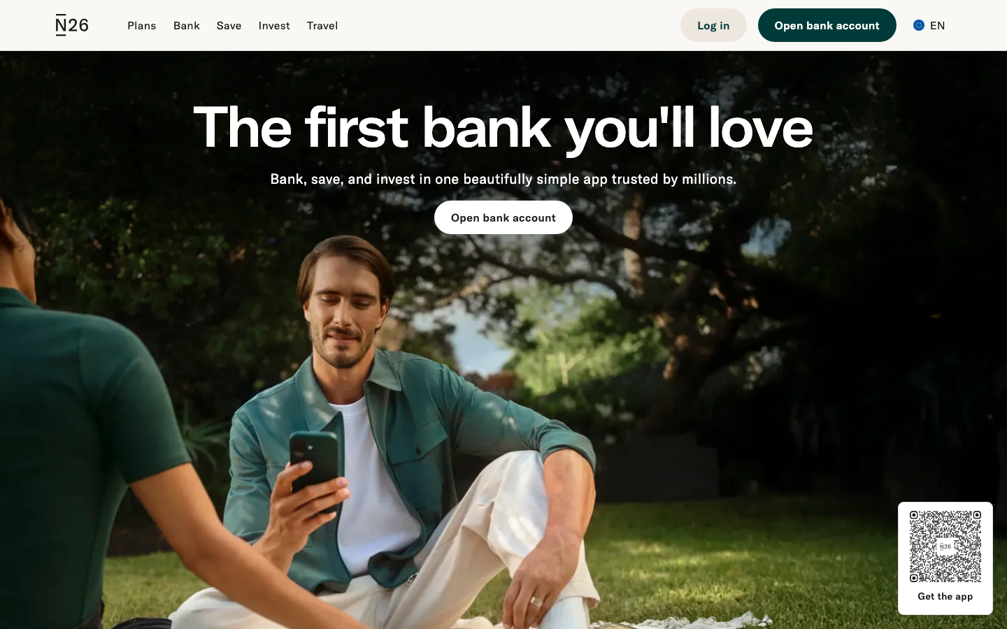 Startseite von N26, Direktbank mit kostenlosem Girokonto für ausländische Studenten