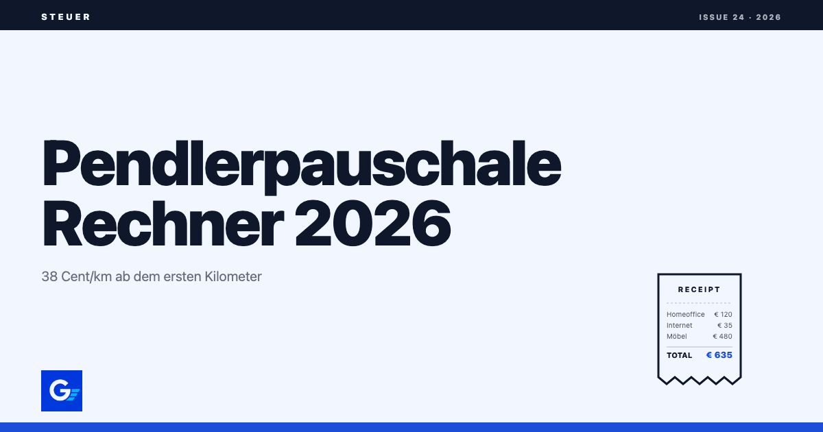 Pendlerpauschale Rechner 2026 – 38 Cent pro Kilometer berechnen