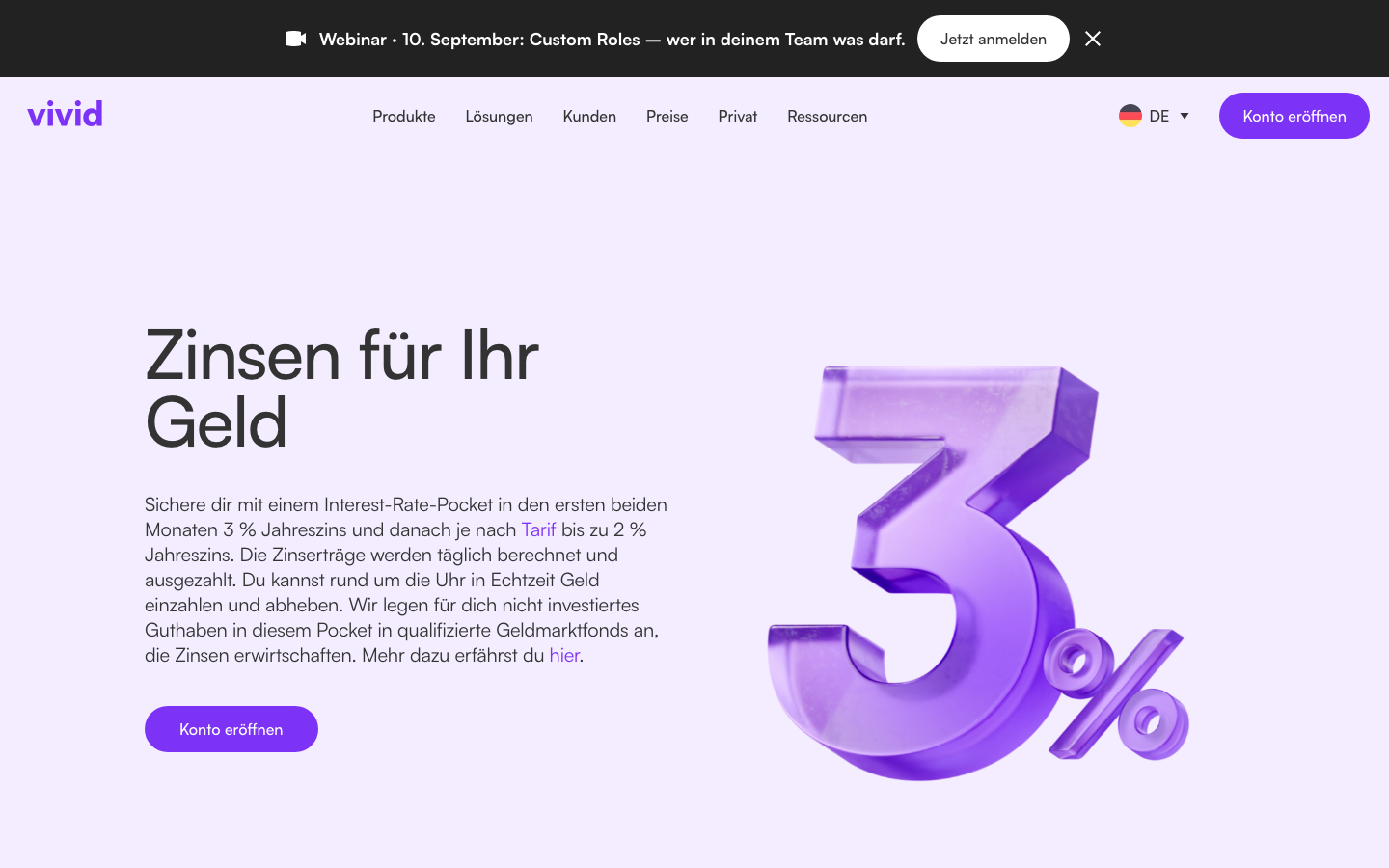 Vivid Money Privatkonto mit Zinsangebot