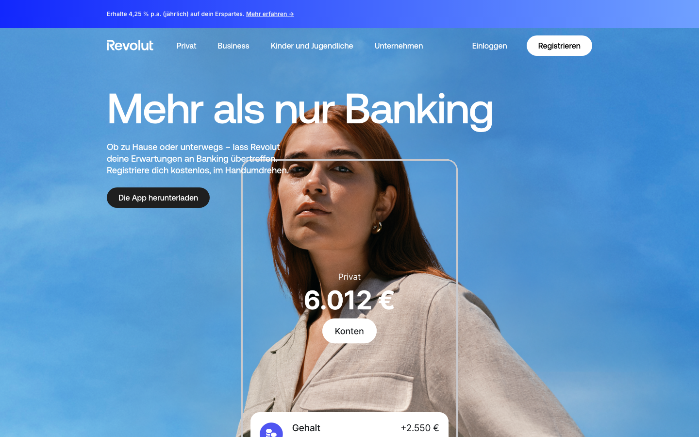 Revolut Startseite für ein Girokonto in Deutschland